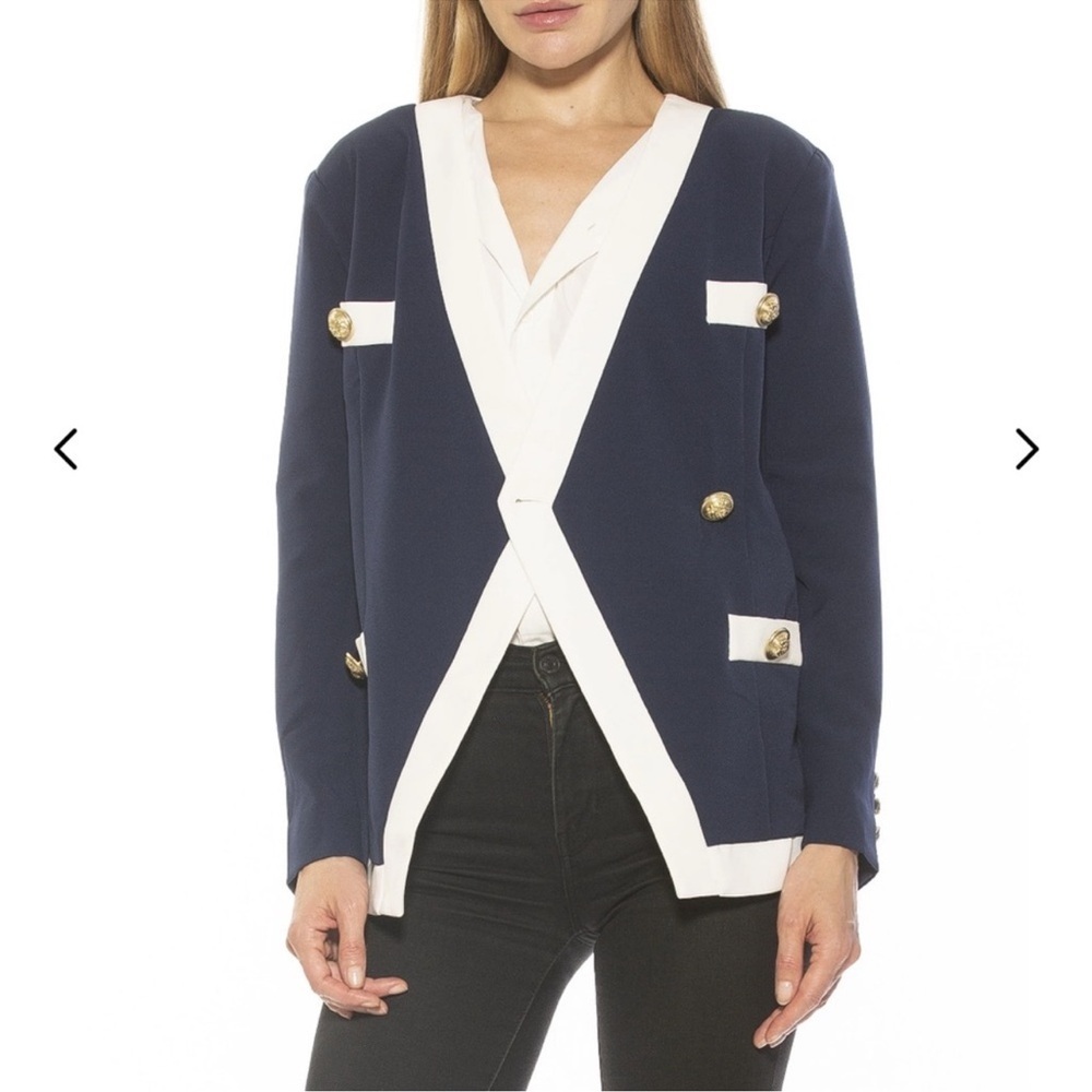 Alexia Admor Navy Emele Oversized Contrast Trim Nautical Blazer